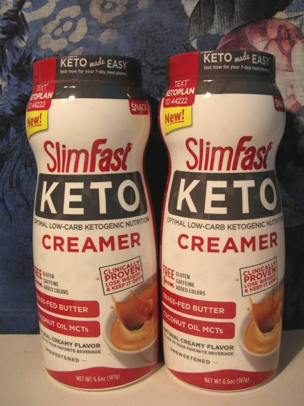 2 SlimFast Keto Ketogenic Creamer Grass-Fed Butter MCTs 6.6 oz. Exp. 08/2020